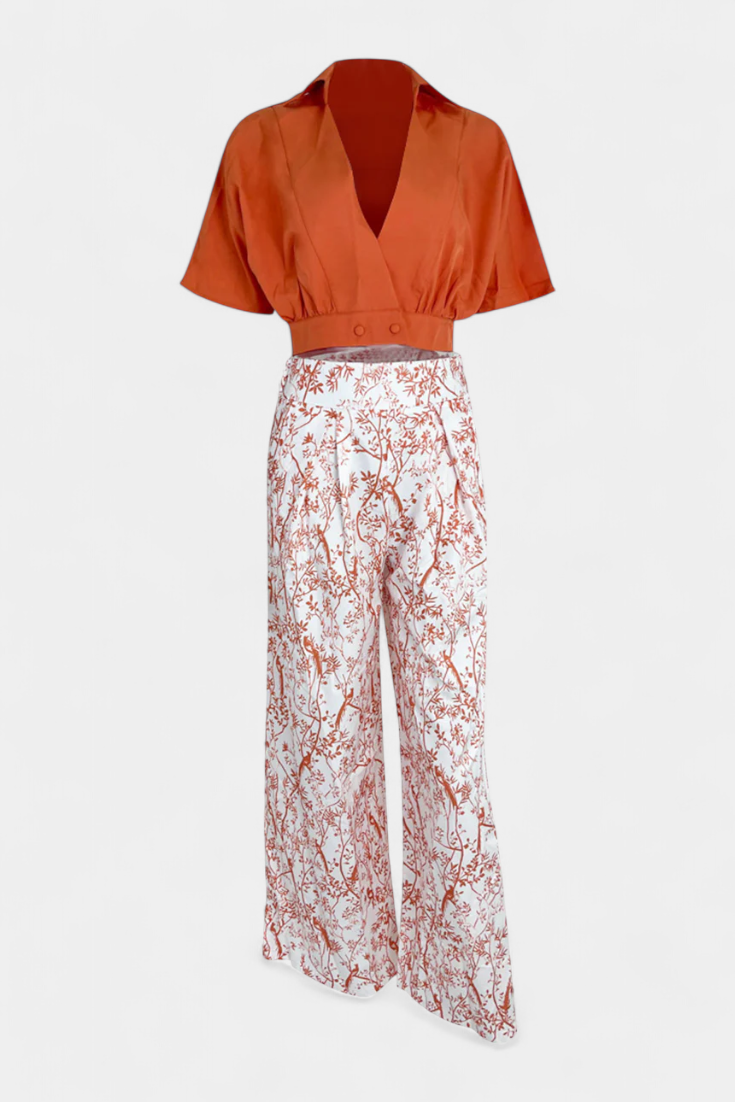 Olivia Boho set s výstřihem do V a širokými nohavicemi