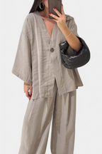 Eli Oversize Sada Top s Výstřihem do V a Rovné Kalhoty