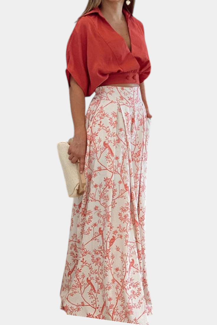 Olivia Boho set s výstřihem do V a širokými nohavicemi