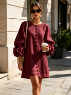 Andrea - Elegantní Mini Šaty s Květinovými Knoflíky