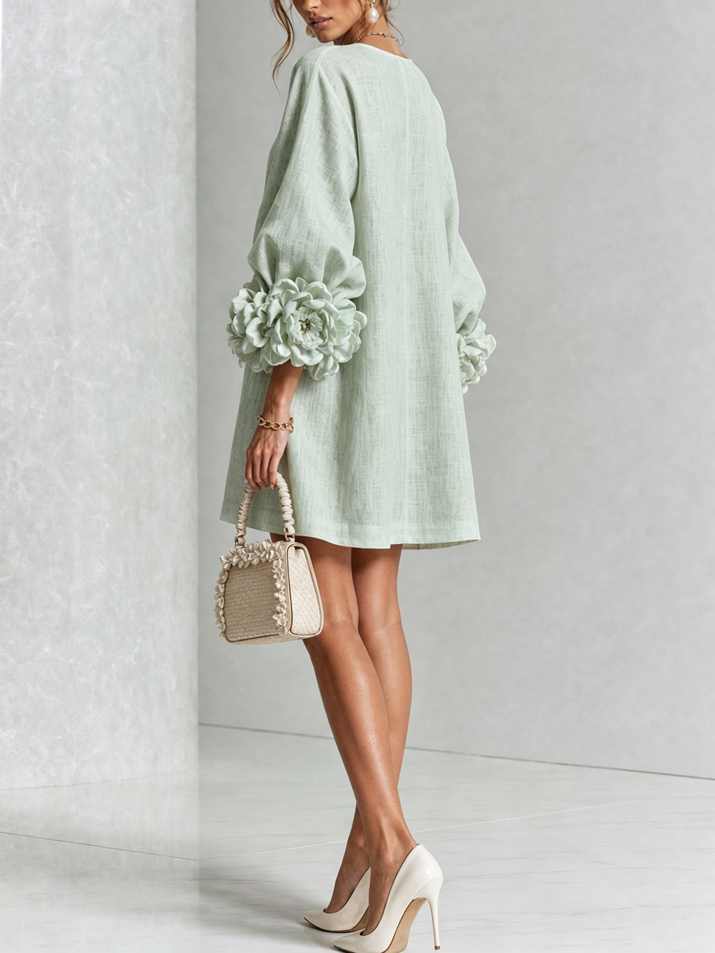 Andrea - Elegantní Mini Šaty s Květinovými Knoflíky