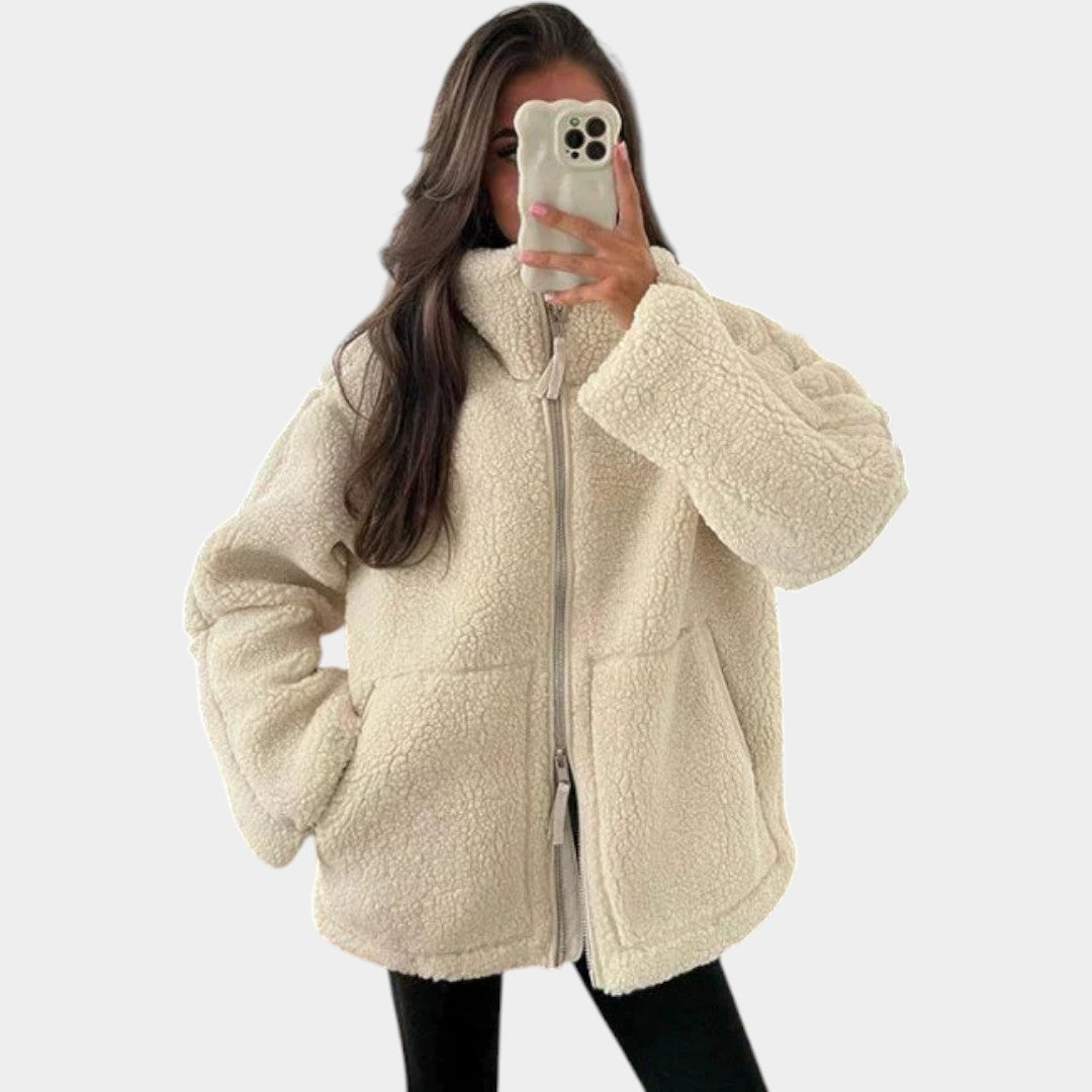 Petra – dámský oversized teddy kabát na zip